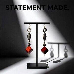 GORGEOUS!!! Red Jasper & Mixed Metal ~ Long Dangle Earrings ~ Decadent + Opulent